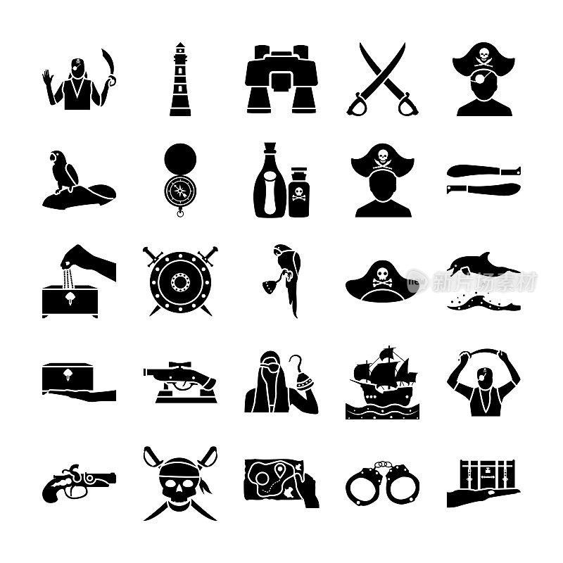 Set Of Pirate Glyph Icons
